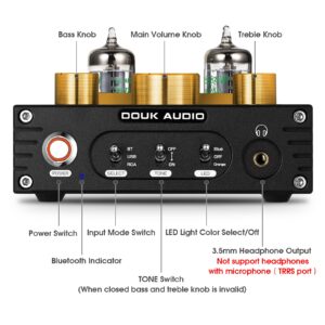 Douk Audio P1 Vacuum Tube Bluetooth Preamplifier, GE5654 Audio Preamp, Hi-Fi Headphone Amp, Stereo Wireless Receiver with USB DAC & APTX-HD for Home Theater Amplifier/Active Speaker