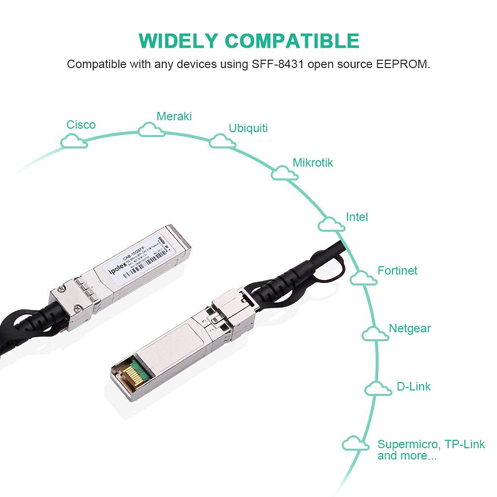 10G SFP+ Twinax Cable, Direct Attach Copper(DAC) Passive Cable, 0.3m (0.98ft), for Cisco SFP-H10GB-CU0.3M, Meraki, Ubiquiti, Mikrotik, Intel, Fortinet, Netgear, D-Link, Supermicro, TP-Link