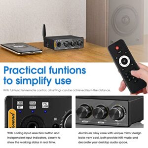 Nobsound Q4 USB Audio Gaming DAC Converter Mini Bluetooth Headphone Amp Amplifier for PC/PS5/Computer with Optical Input 24-Bit 192 KHz & Treble Bass Control & Remote