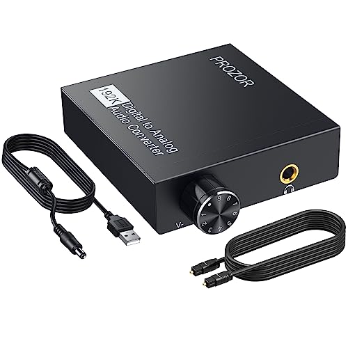 PROZOR 192kHz Digital to Analog Audio Converter, DAC Digital SPDIF Optical Toslink to 3.5mm Converter