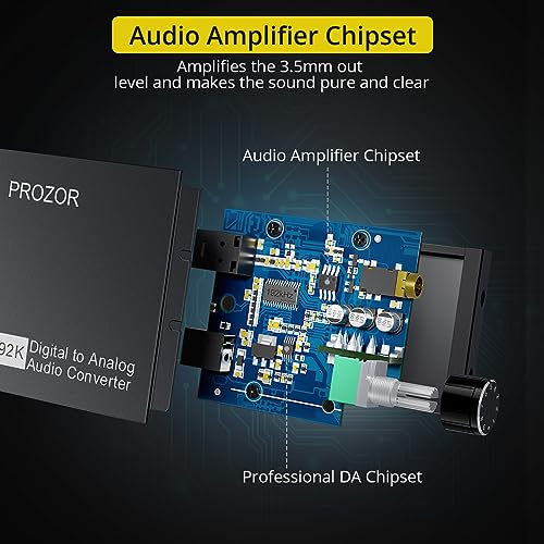 PROZOR 192kHz Digital to Analog Audio Converter, DAC Digital SPDIF Optical Toslink to 3.5mm Converter