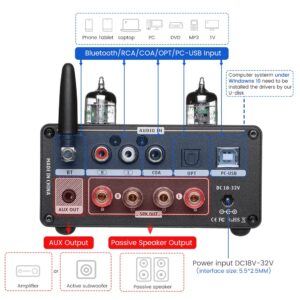 AIYIMA T9 PRO 200W Bluetooth Amplifier HiFi Digital Class D Power Amp 2.0/2.1 Channel Vacuum Tube DAC Amp with VU Meter & Bass Treble Bluetooth 5.1 Coaxial Optical PC-USB inputs