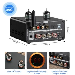 AIYIMA T9 PRO 200W Bluetooth Amplifier HiFi Digital Class D Power Amp 2.0/2.1 Channel Vacuum Tube DAC Amp with VU Meter & Bass Treble Bluetooth 5.1 Coaxial Optical PC-USB inputs