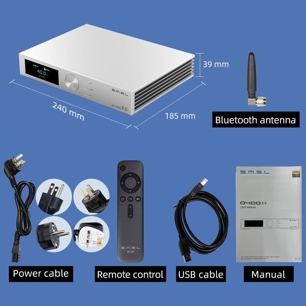 S.M.S.L SMSL D400ES,ES9039MPRO Chip,Bluetooth Hifi Fever MQA Balanced dac Pure Decoder,USB/Optical/Coaxial,OPA1612A (with remote control)