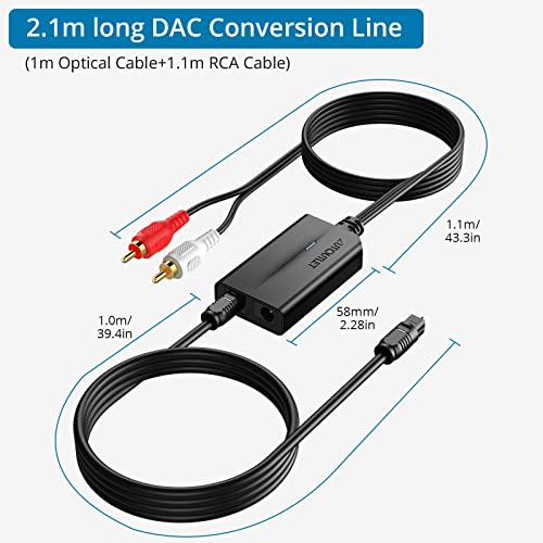 AUTOUTLET 192kHz DAC Digital to Analog Audio Converter 7ft/2.1m Digital Audio Optical to RCA Male Cable for HDTV, DVD, Blu-Ray Players and Game Consoles