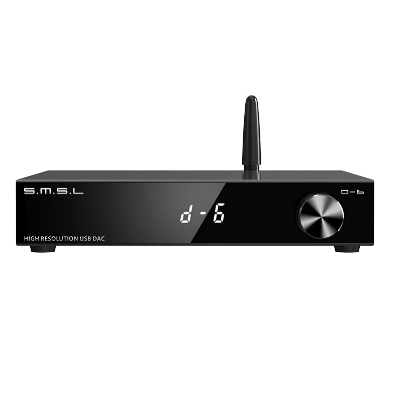 S.M.S.L D-6 Dual AK4493s Chip Bluetooth 5.1 LDAC Audio DAC DSD512 PCM 768kHz 32Bit CK-03 Clock Moudule 6.35mm TRS*2 Balanced Output Type C to Type C USB RCA Decoder with Remote Control (Black)