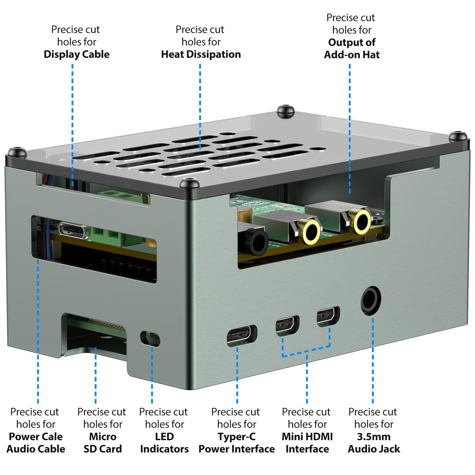 InnoMaker Aluminum Case for Raspberry Pi 4 with 3510 PWM Fan Passive Heatsink Aluminum Alloy Case suitable for DAC/DAC PRO/AMP/AMP PRO/RS485&CAN Hat and most of Raspberry Pi Add-On Hat