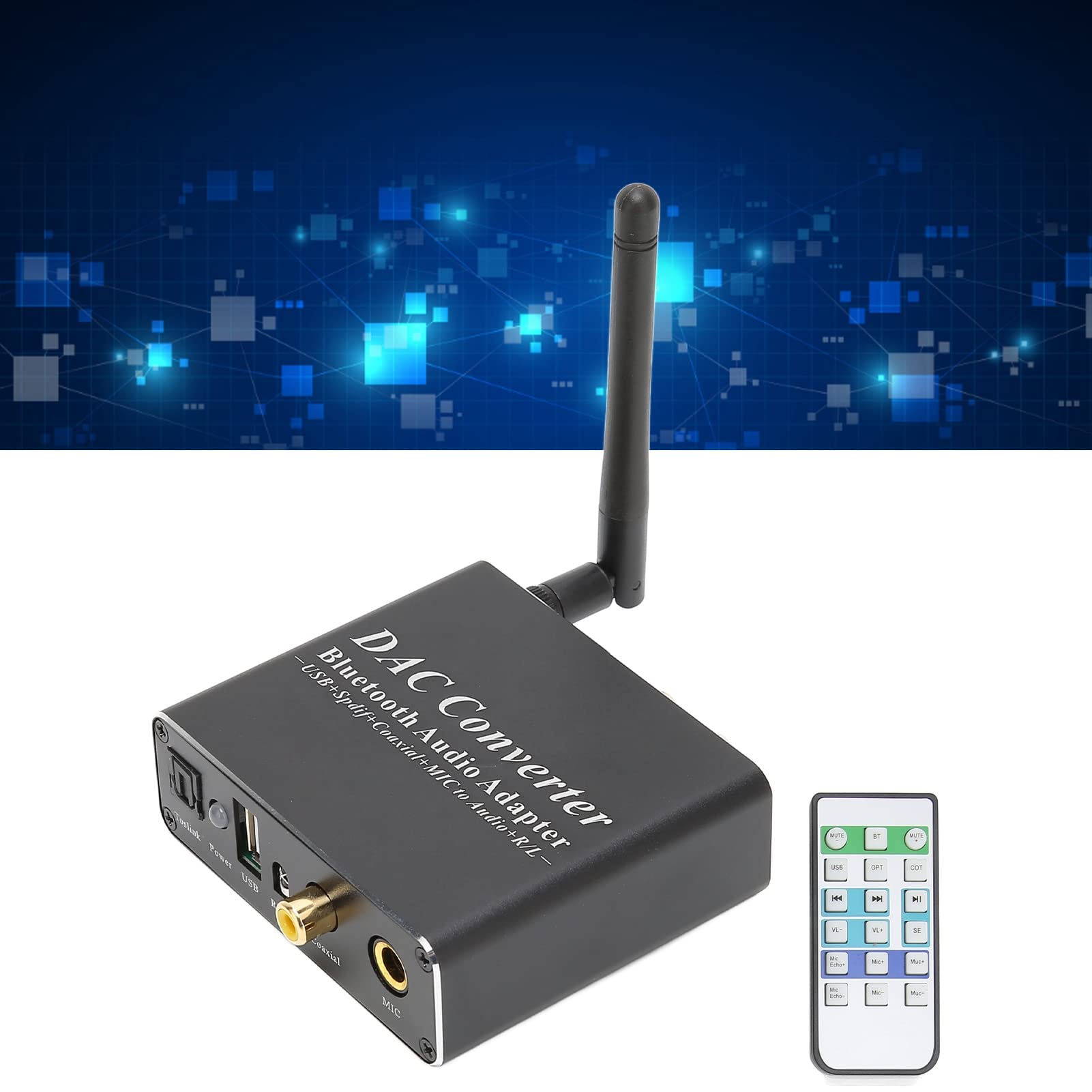 DAC Bluetooth Adapter, Coaxial SPDIF Optical Input Aluminium Alloy DAC Converter Multifunctional with Remote Control for Teaching