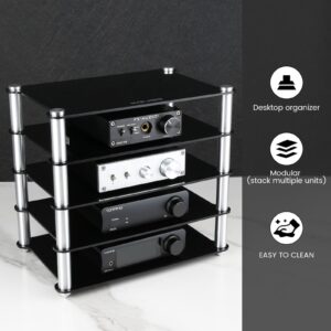 KGUSS Mini Audio Component Rack Black Acrylic 2-Layer Rack Aluminium Holders Small Desktop Rack for HiFi Audio Equipment dac Amplifier Amp (Black)