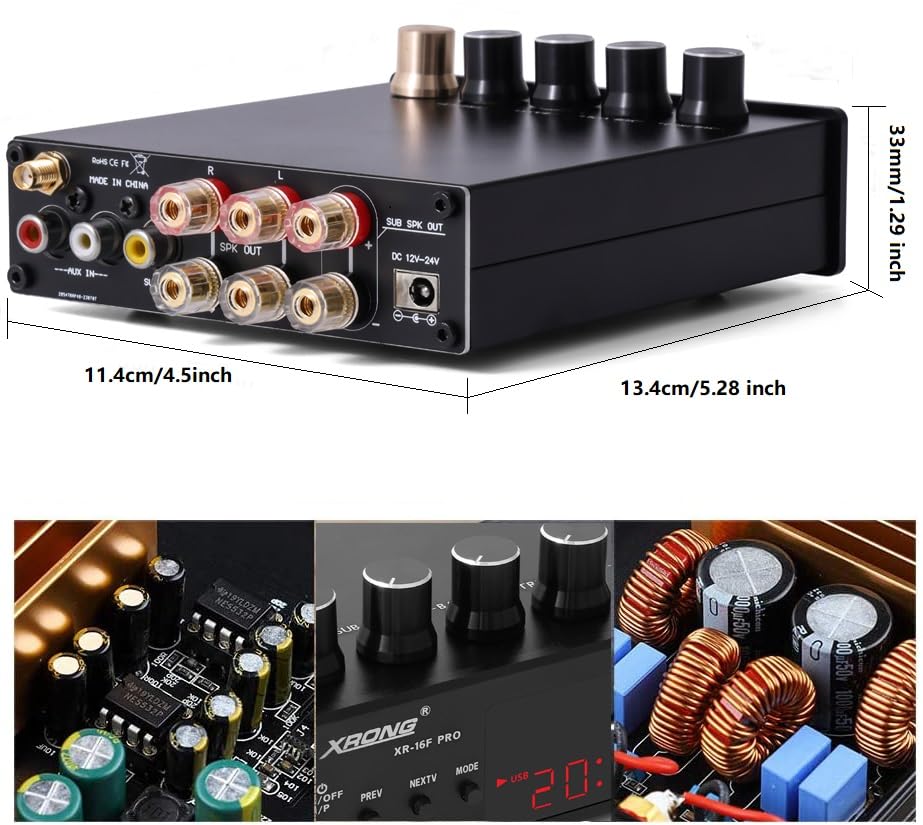 XRONG Bluetooth 5.1 Power Amplifier 100Wx2+100W Stereo HiFi 2.1 CH Digital Sound Amplificador 24Bit/192kHz Class D Amp USB DAC, Support Subwoofer & with Remote