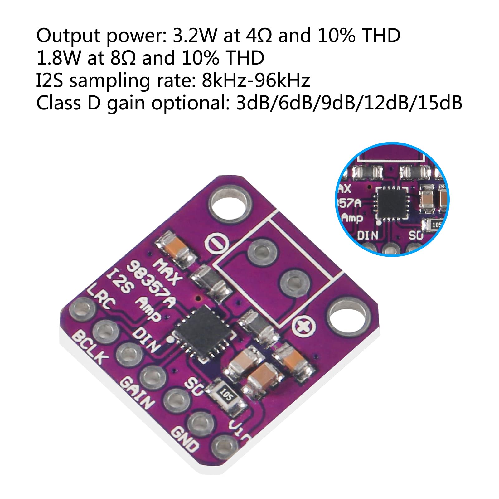 4Pcs Max98357 I2S 3W Audio Amplifier Breakout Interface I2s Dac Decoder Module Class D Filterless Audio Board