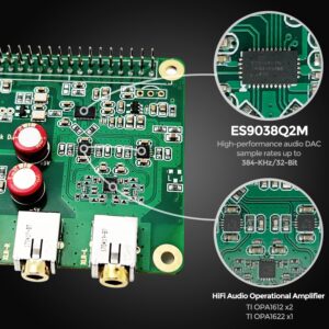 Raspberry Pi HiFi DAC Pro Hat ES9038Q2M Audio Card PCM DSD Lossless High Resolution Digital-to-Analog Converter Adapter for Raspberry Pi 5 4 3B+ 3B Zero w Zero