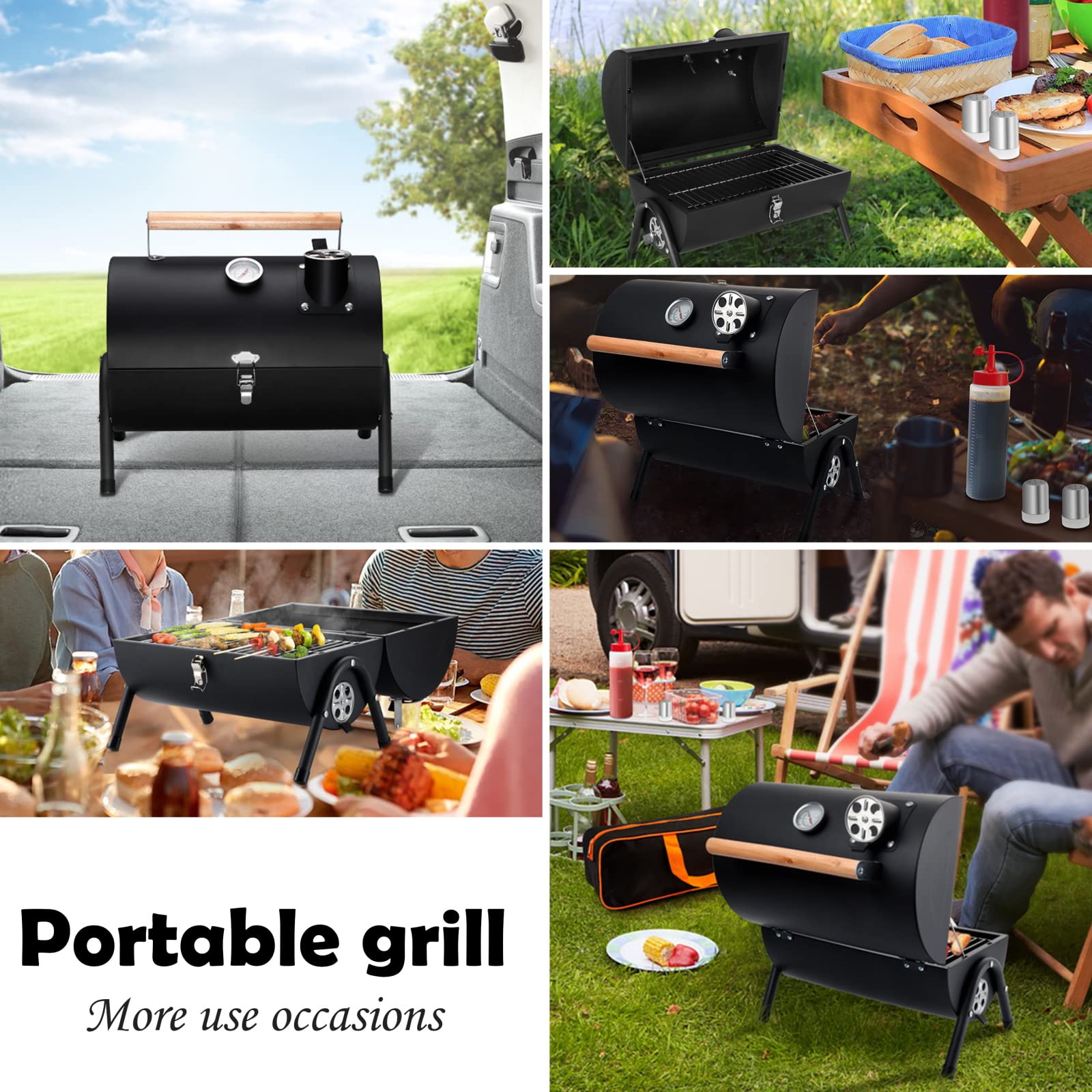 Portable Charcoal Grill Set of 9, HaSteeL Small Compact BBQ Grill, Mini Folding Outdoor Grill with Chimney, Tabletop Grill & Grilling Accessories for Barbecue Camping Picnic, Screwdriver & Thermometer