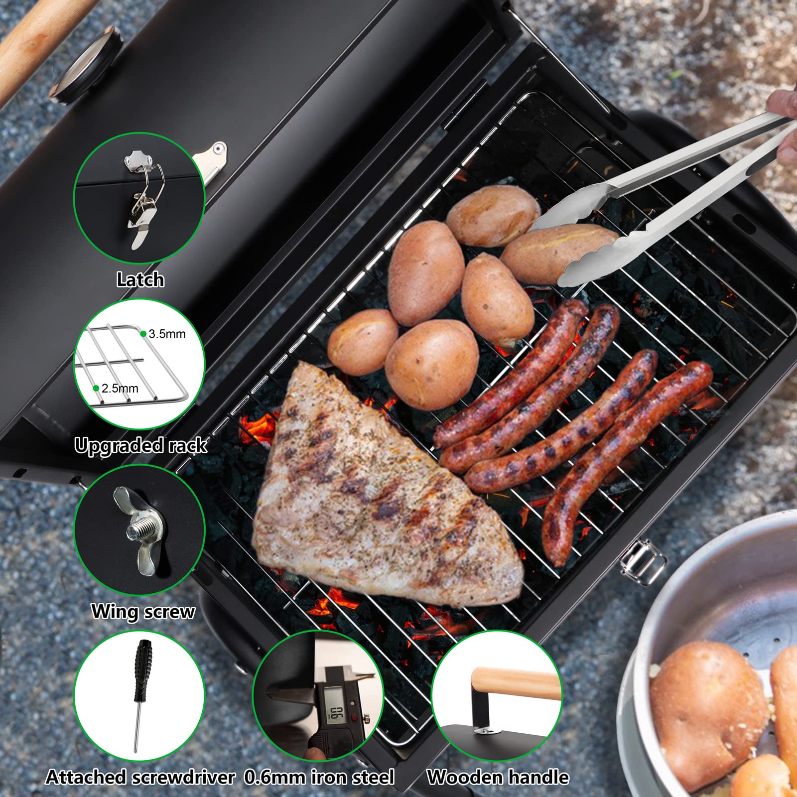 Portable Charcoal Grill Set of 9, HaSteeL Small Compact BBQ Grill, Mini Folding Outdoor Grill with Chimney, Tabletop Grill & Grilling Accessories for Barbecue Camping Picnic, Screwdriver & Thermometer