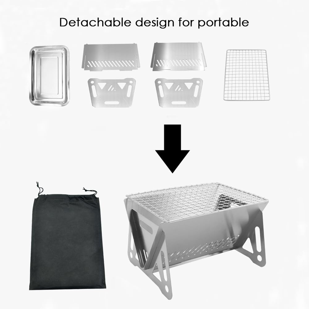 Mini Portable Charcoal Grill, Stainless Steel Small Folding BBQ One Person Tabletop Grill for Garden Bars Outdoor Camping