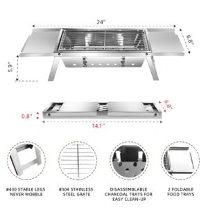 Super Portable Charcoal Grill, Instant Assembly, Food grade Stainless Steel Mini Foldaway Charcoal Grill for Travel, Camping, Garden Backyard, Tailgating, Backyard Barbecue, Picnics for 1-2 Person