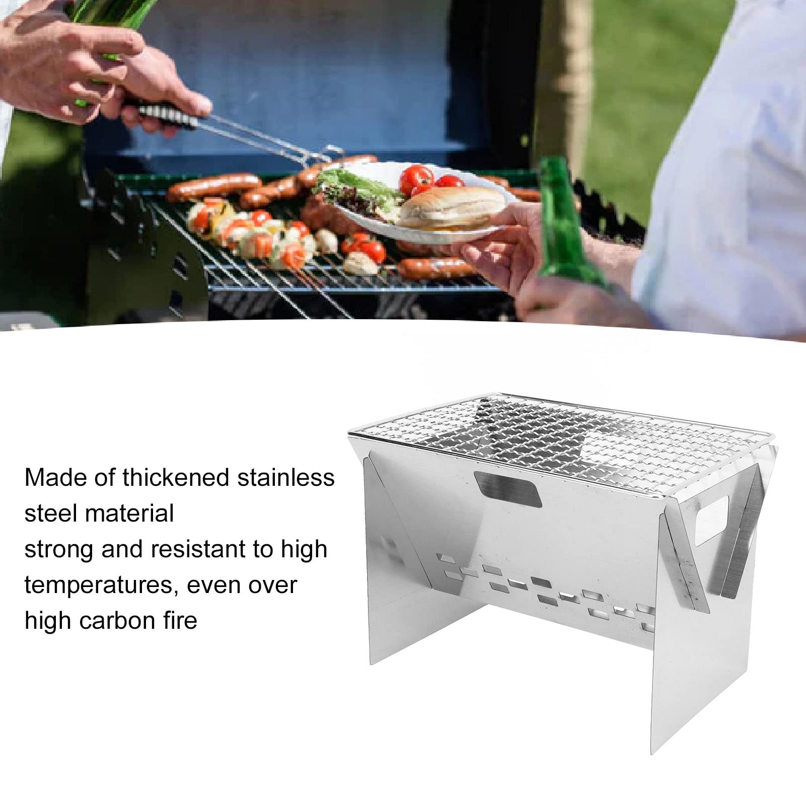 Vbestlife Folding Charcoal BBQ Grill, Thickened Stainless Steel Mini Detachable Portable Barbecue Grill for Barbecue Boiling Water Cooking Heating