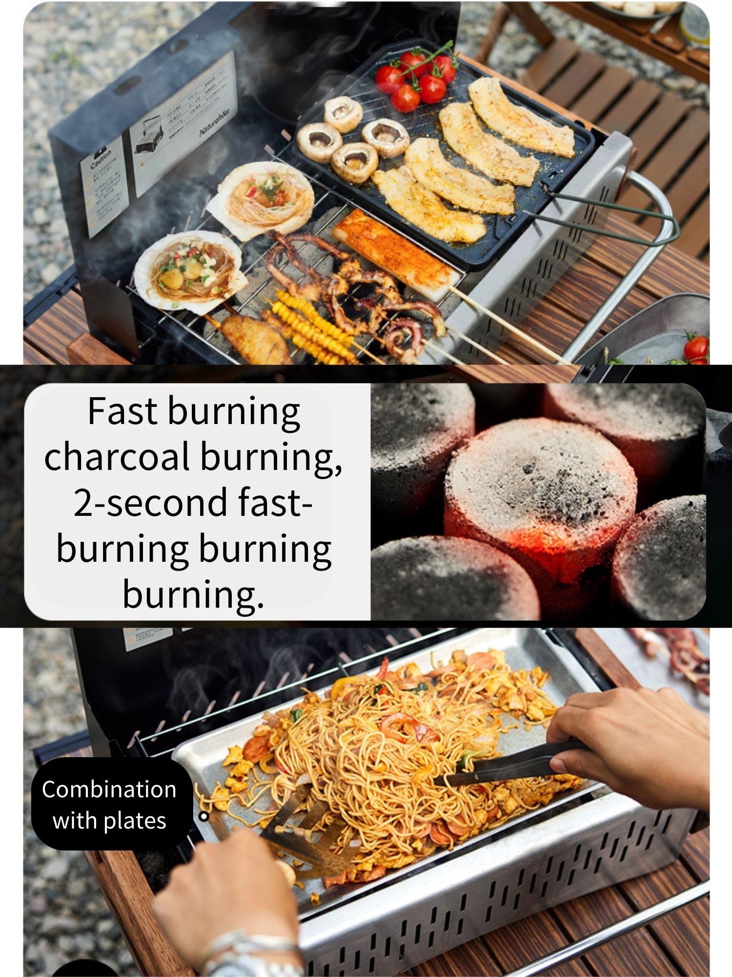 Naturehike Charcoal Grills Portable Charcoal Grill BBQ Grill Small Folding Tabletop Grill Mini Stainless Steel Outdoor Cooking Propane Grill Camping Beach Traveling Picnic Backyard (grey)