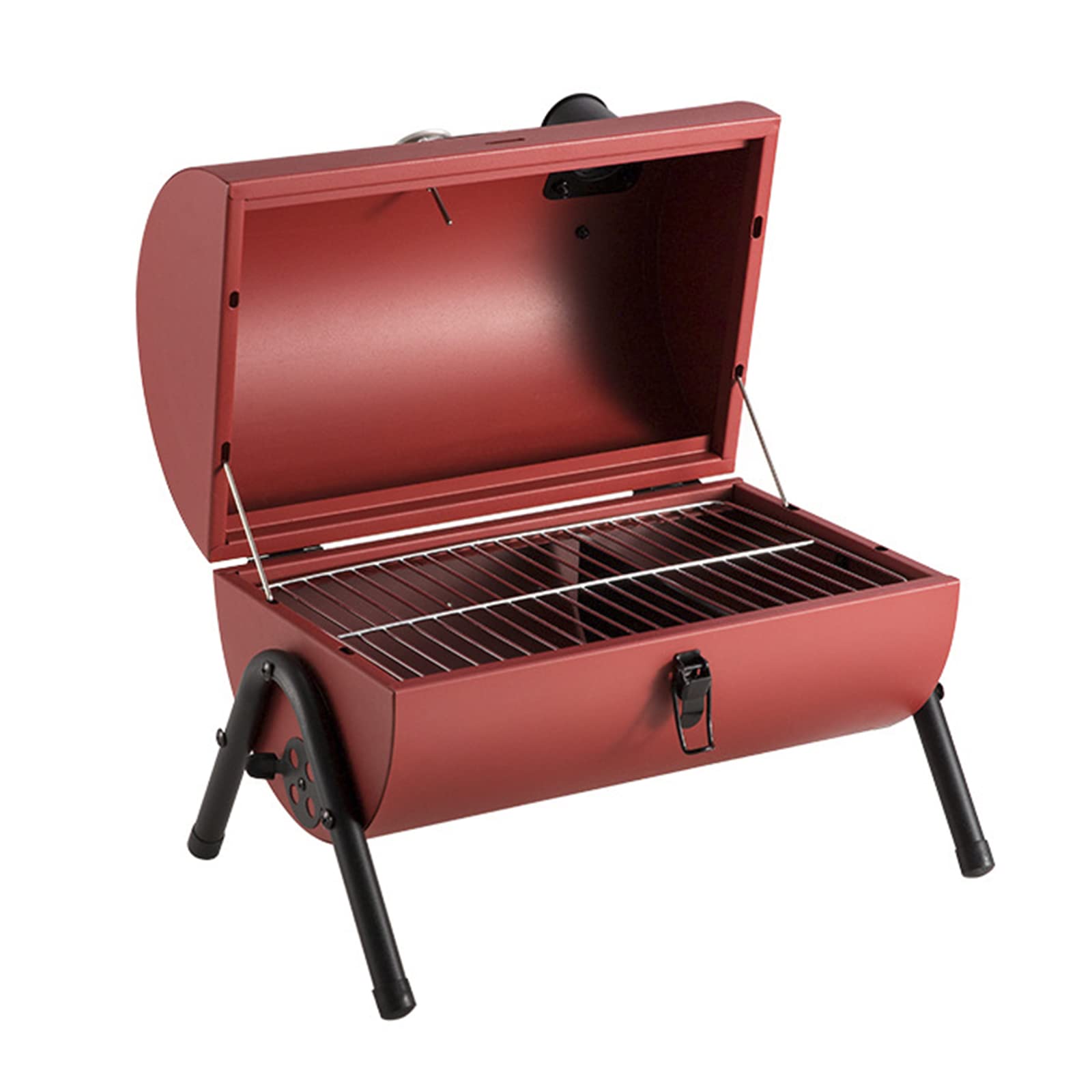 Portable Charcoal Grill Mini BBQ Grill with Lid and Thermometer, Tabletop Small Barbecue Grill & Smoker, Compact Outdoor Cooking Grill for 3-5 People Backyard Picnics Beach Camping,Red