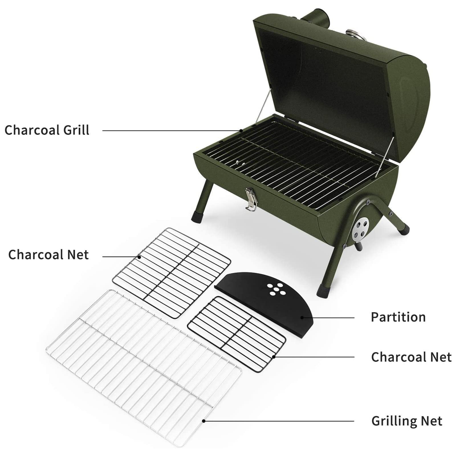 Portable Charcoal Grill Mini BBQ Grill with Lid and Thermometer, Tabletop Small Barbecue Grill & Smoker, Compact Outdoor Cooking Grill for 3-5 People Backyard Picnics Beach Camping,Red