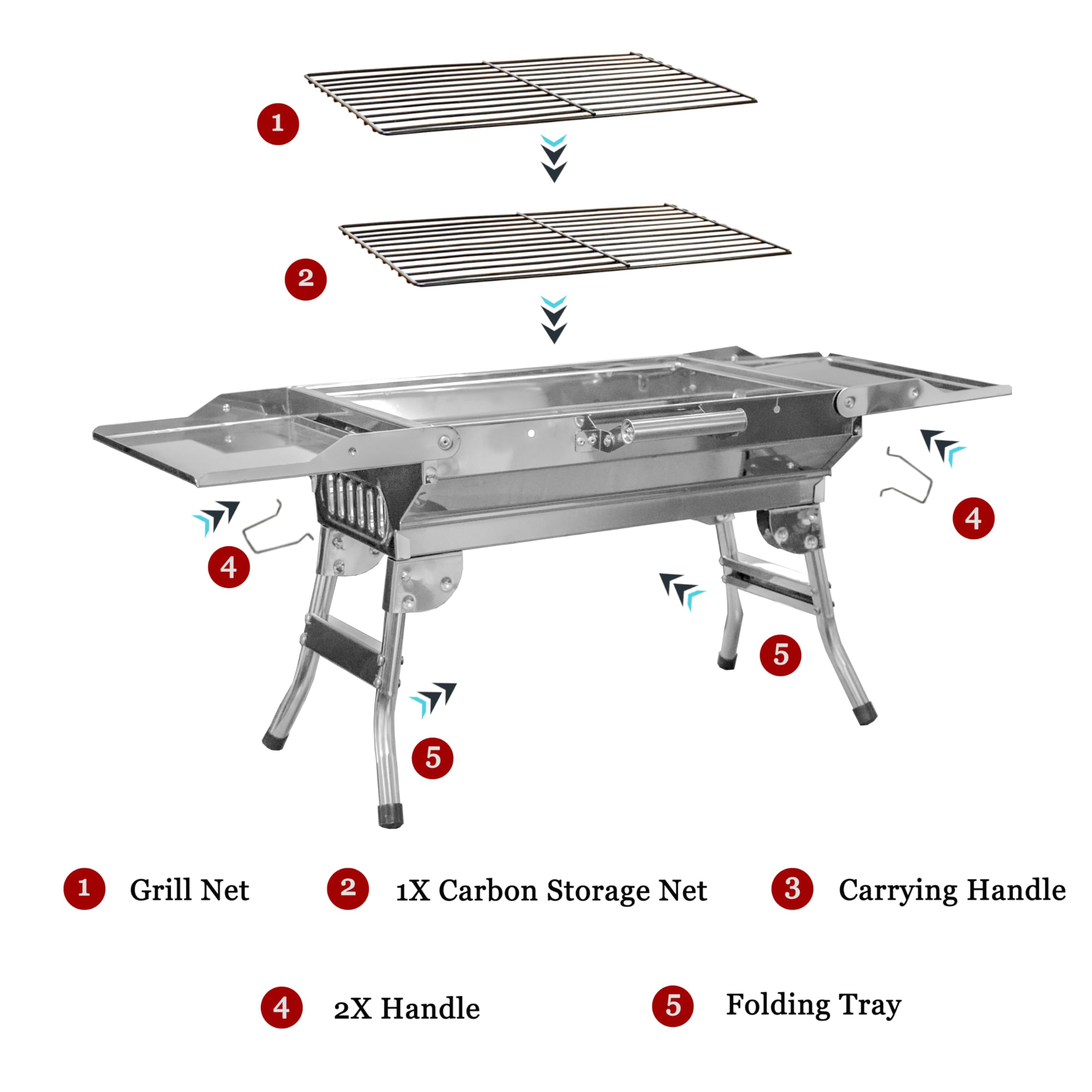 Charcoal BBQ Grill-KIICHI TERASAWA Portable Barbecue Carbon Grill-Stainless Steel Foldable Smoker BBQ Grill for Outdoor Cooking and Camping Backyard Patio Beach