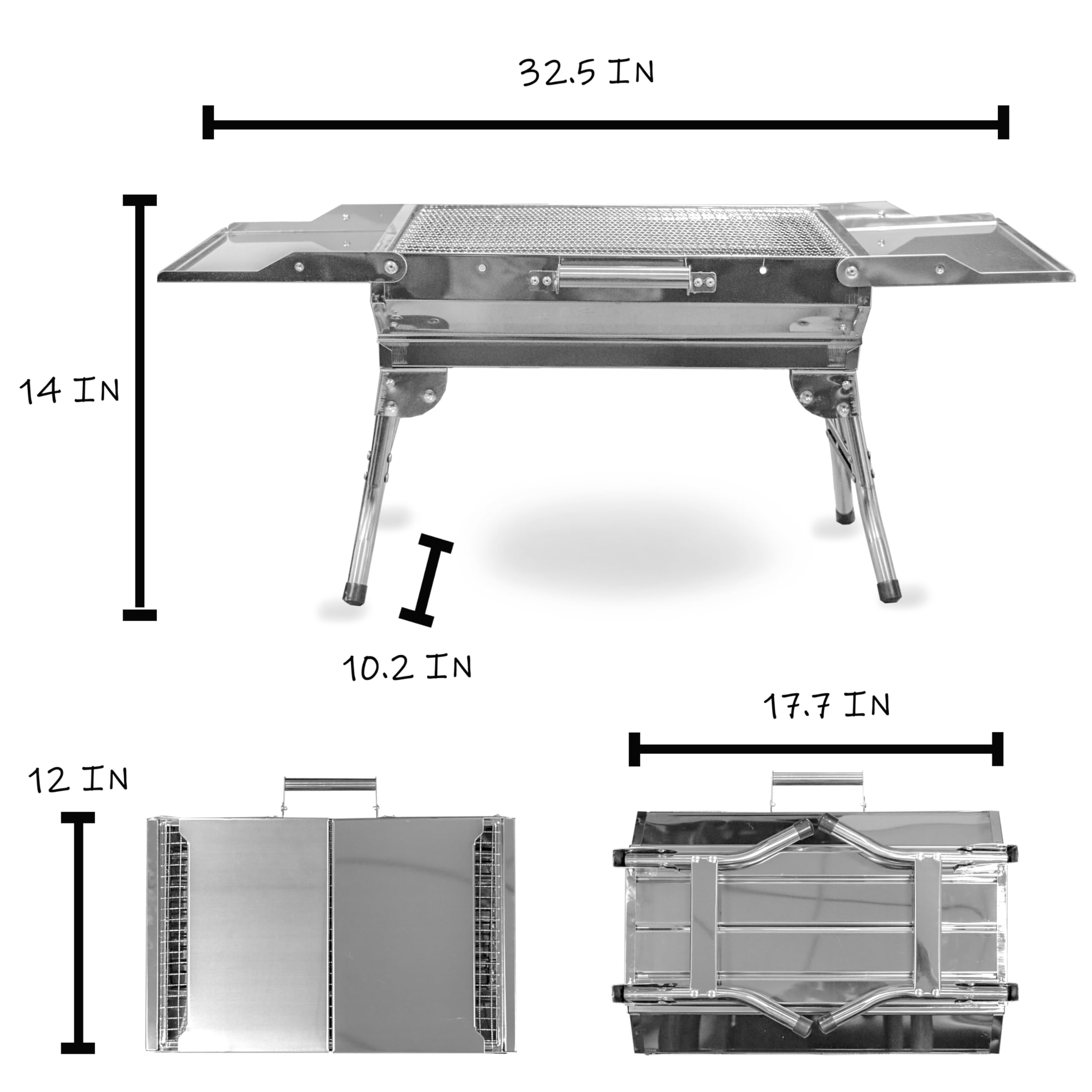 Charcoal BBQ Grill-KIICHI TERASAWA Portable Barbecue Carbon Grill-Stainless Steel Foldable Smoker BBQ Grill for Outdoor Cooking and Camping Backyard Patio Beach