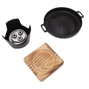 Srum Mini Bbq Grill, Japanese Non Stick Single Charcoal Grill Alcohol Stove with 6.5in Removable Grilling Plate Triangular Stove Wooden Base Tabletop Grill for Camping Picnic Home(HN BBQ18D)