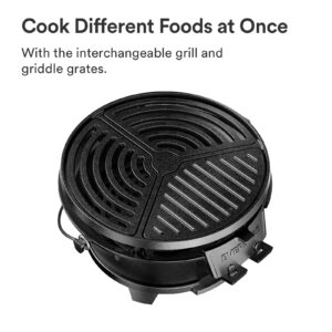 Everdure Round Cast Iron Grill & Cover – Outdoor, 2-In-1 Portable, Tabletop Grill and Griddle - 100% Cast Iron, Enameled, Durable, Small Charcoal Grill, Camping Stove or Hibachi Grill