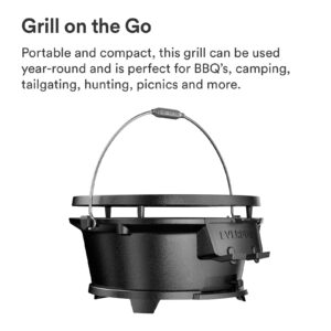 Everdure Round Cast Iron Grill & Cover – Outdoor, 2-In-1 Portable, Tabletop Grill and Griddle - 100% Cast Iron, Enameled, Durable, Small Charcoal Grill, Camping Stove or Hibachi Grill