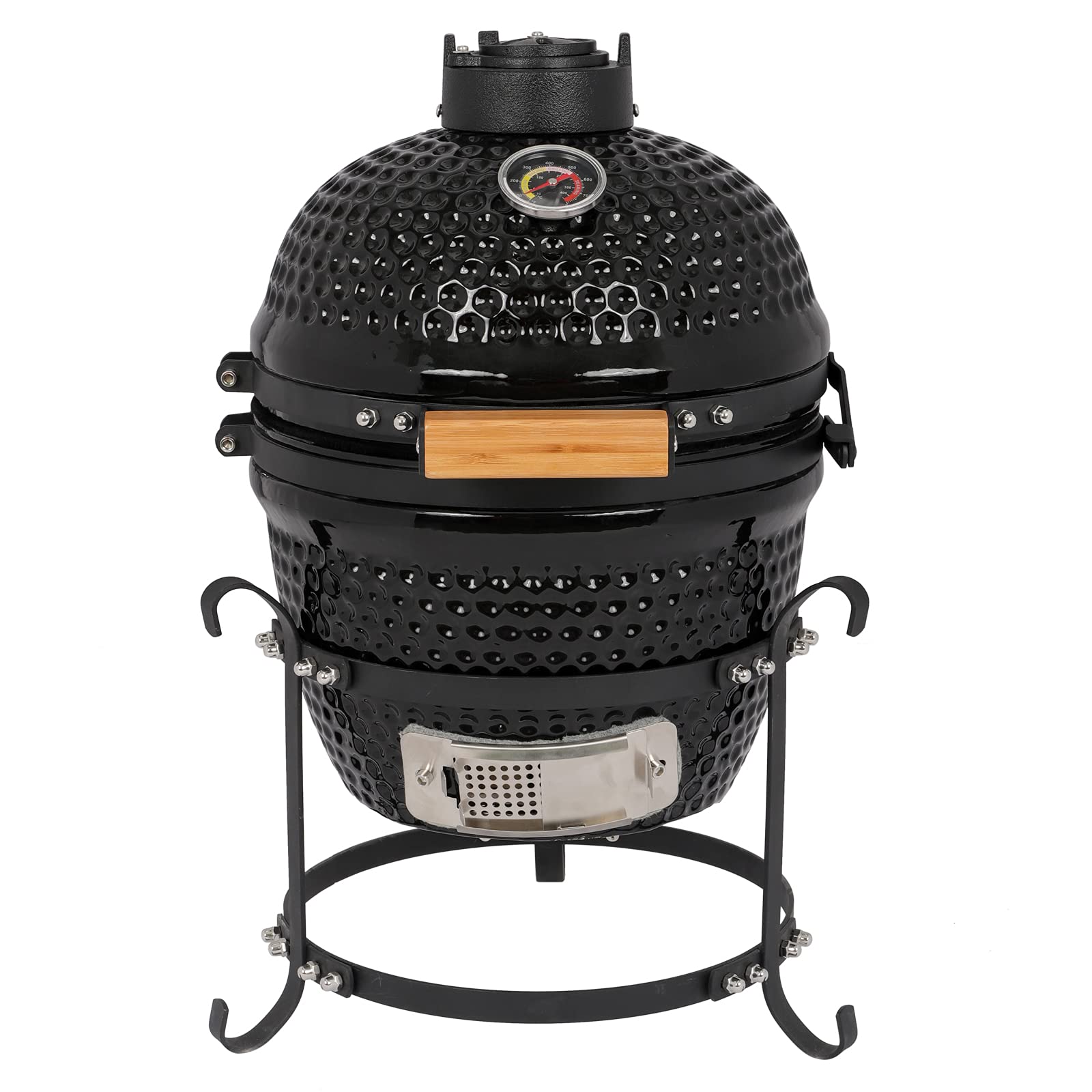 Vasitelan 13 inch Portable Ceramics Charcoal Grill,Kamado BBQ Charcoal Grill (Style 2-Black)