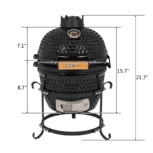 Vasitelan 13 inch Portable Ceramics Charcoal Grill,Kamado BBQ Charcoal Grill (Style 2-Black)