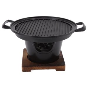 charcoal grill, 10.2in portable charcoal grill japanese hibachi grill with wooden base, portable grill smokeless cast iron hibachi grill grill tabletop grill