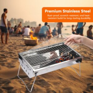 Zorestar Portable Folding Charcoal Grill, Premium Stainless Steel Outdoor BBQ for Camping, Picnics, Backyard Barbecues, Easy Setup, Storage, Ventilation Design, Sturdy & Compact for Travel