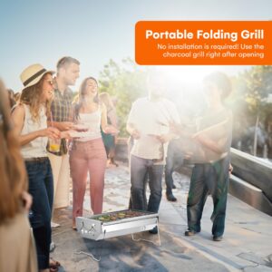 Zorestar Portable Folding Charcoal Grill, Premium Stainless Steel Outdoor BBQ for Camping, Picnics, Backyard Barbecues, Easy Setup, Storage, Ventilation Design, Sturdy & Compact for Travel