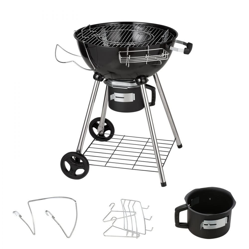 22 inch Portable Charcoal Grill, Propane Gas Kettle Grills with Cover, Iron & Steel Small BBQ Grill, Mini Tabletop Smoker for Outdoor Cooking, Barbecue Camping, Picnic, Patio and Backyard, Black