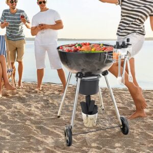 22 inch Portable Charcoal Grill, Propane Gas Kettle Grills with Cover, Iron & Steel Small BBQ Grill, Mini Tabletop Smoker for Outdoor Cooking, Barbecue Camping, Picnic, Patio and Backyard, Black