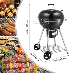 22 inch Portable Charcoal Grill, Propane Gas Kettle Grills with Cover, Iron & Steel Small BBQ Grill, Mini Tabletop Smoker for Outdoor Cooking, Barbecue Camping, Picnic, Patio and Backyard, Black