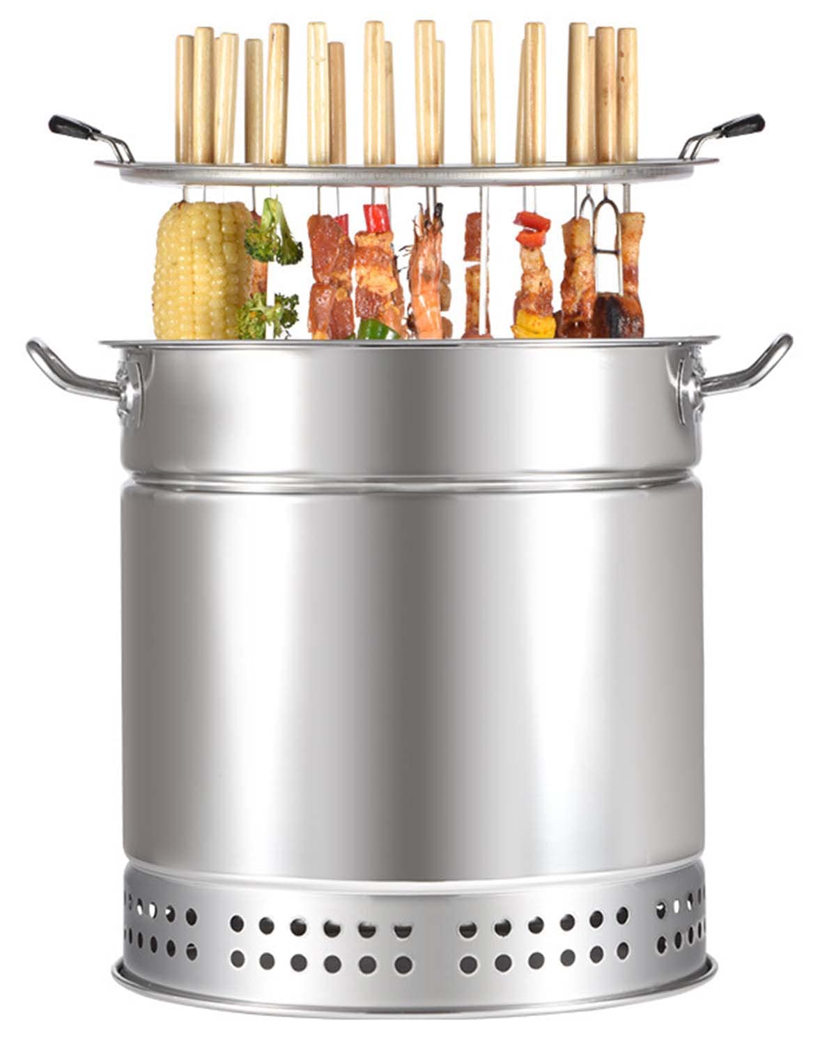 INLETTER Portable Vertical Charcoal Smoker Grill Barrel Grill with 28 Skewers, Outdoor Indoor Camping Smokeless Charcoal Barbecue Grill BBQ,L