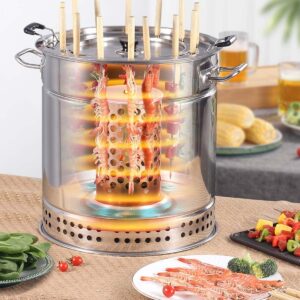 INLETTER Portable Vertical Charcoal Smoker Grill Barrel Grill with 28 Skewers, Outdoor Indoor Camping Smokeless Charcoal Barbecue Grill BBQ,L