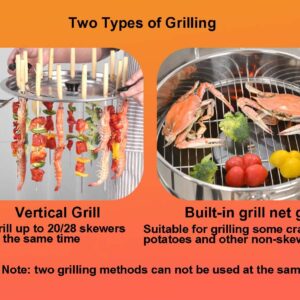 INLETTER Portable Vertical Charcoal Smoker Grill Barrel Grill with 28 Skewers, Outdoor Indoor Camping Smokeless Charcoal Barbecue Grill BBQ,L