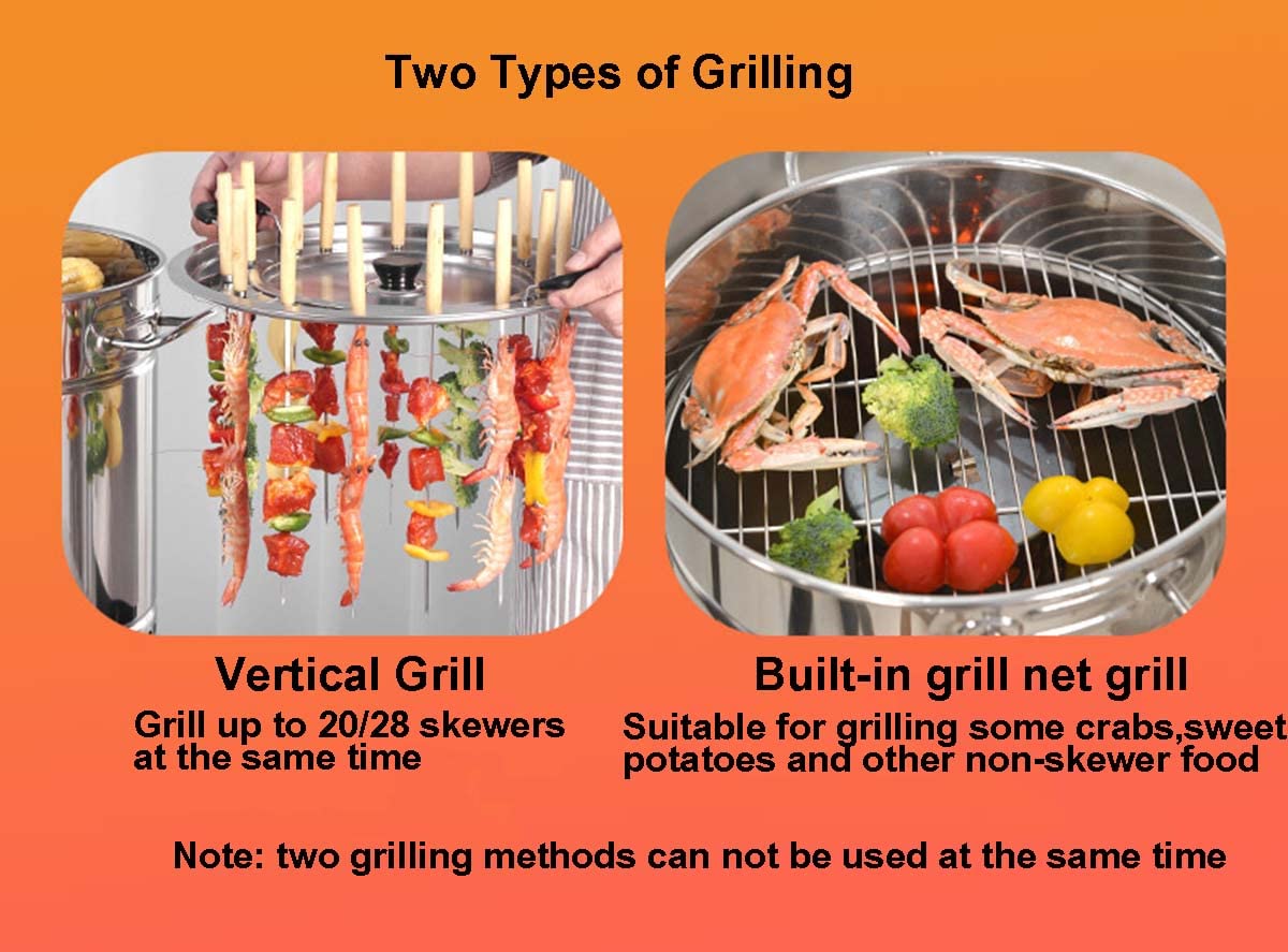 INLETTER Portable Vertical Charcoal Smoker Grill Barrel Grill with 28 Skewers, Outdoor Indoor Camping Smokeless Charcoal Barbecue Grill BBQ,L