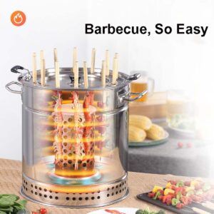 INLETTER Portable Vertical Charcoal Smoker Grill Barrel Grill with 28 Skewers, Outdoor Indoor Camping Smokeless Charcoal Barbecue Grill BBQ,L