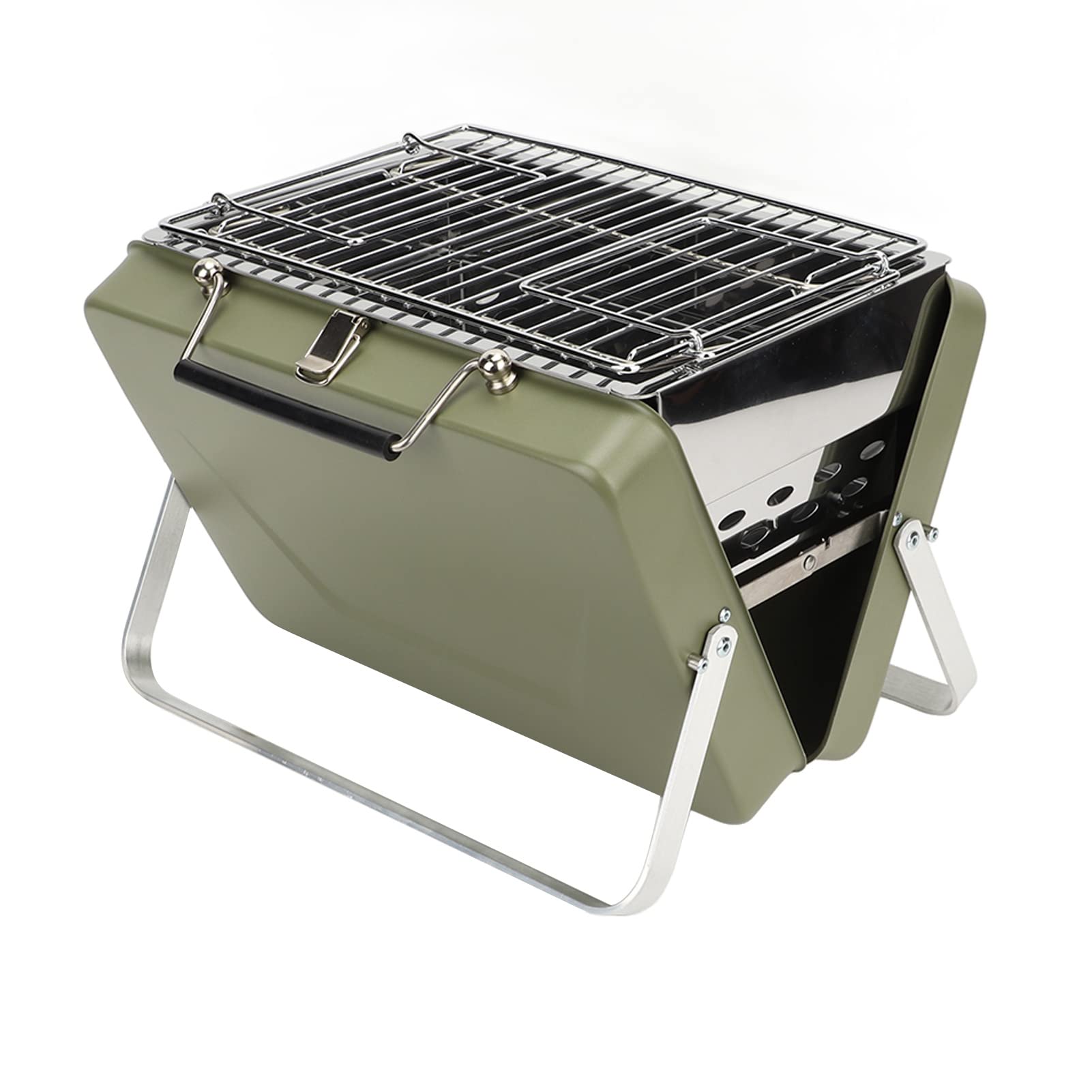 Folding Barbecue Grill, Portable Charcoal BBQ Grill Mini Wavy Grid for Backyard Picnic(Green) Camping Sports