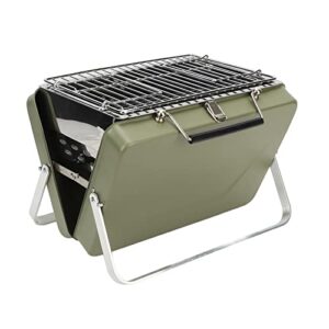 portable charcoal bbq grill, mini non stick folding barbecue grill for outdoor cooking(green)