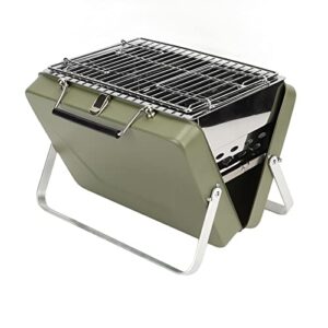 Portable Charcoal BBQ Grill, Mini Non Stick Folding Barbecue Grill for Outdoor Cooking(Green)