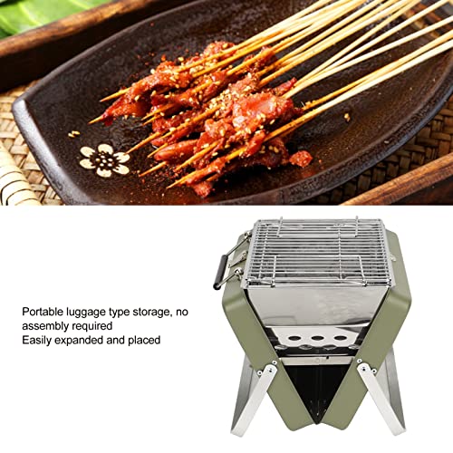 Portable Charcoal BBQ Grill, Mini Non Stick Folding Barbecue Grill for Outdoor Cooking(Green)