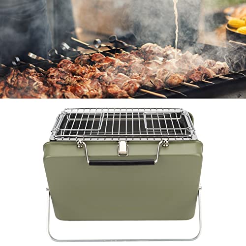 Portable Charcoal BBQ Grill, Mini Non Stick Folding Barbecue Grill for Outdoor Cooking(Green)