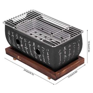 Japanese Style Grill Portable Japanese Charcoal Grill Mini Grill Charcoal Stove Yakitori Grill Household Indoor Barbecue Grill with Wire Mesh Wooden Base for 1-2 Person