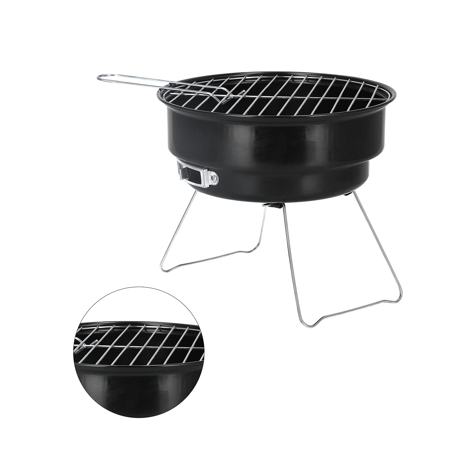 Mokernali Round Barbecue Grill, Portable Mini BBQ Grill Iron Charcoal Grill for Outdoor Cooking BBQ Camping Grill Coal Kettle Grill