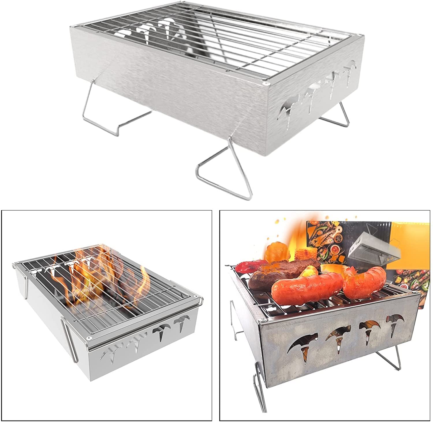 BBQ Grill Outdoor Gas grill Portable Mini BBQ Charcoal Grill Folding Stainless Steel Grill For Camping Outdoor Barbecue Smoker Grill Outdoor Charcoal Grill